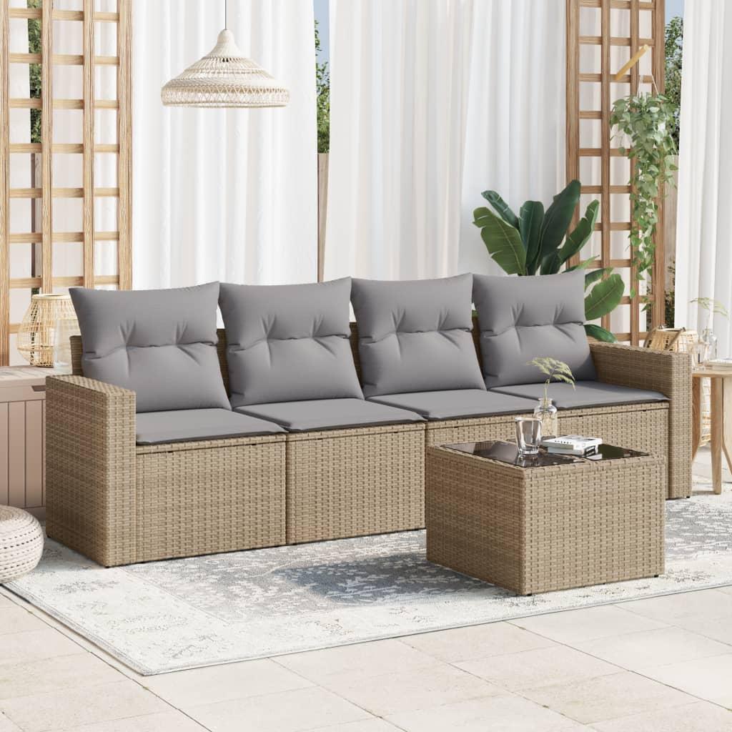 Sofasæt til haven 5 dele med hynder polyrattan beige