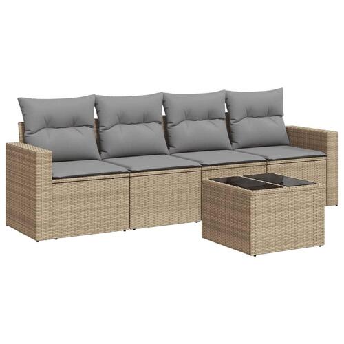 Sofasæt til haven 5 dele med hynder polyrattan beige