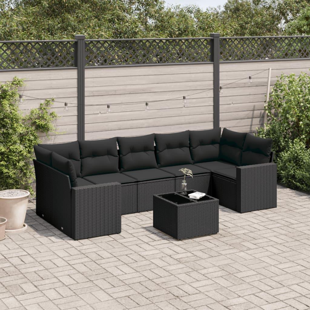 Sofasæt til haven 8 dele med hynder polyrattan sort