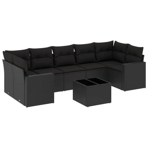 Sofasæt til haven 8 dele med hynder polyrattan sort