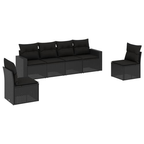 Sofasæt til haven 6 dele med hynder polyrattan sort