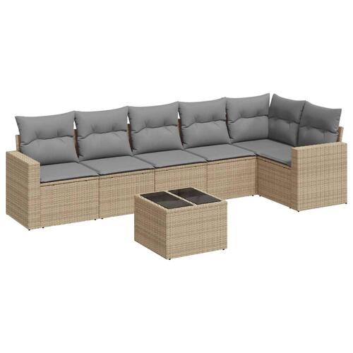 Sofasæt til haven 7 dele med hynder polyrattan beige