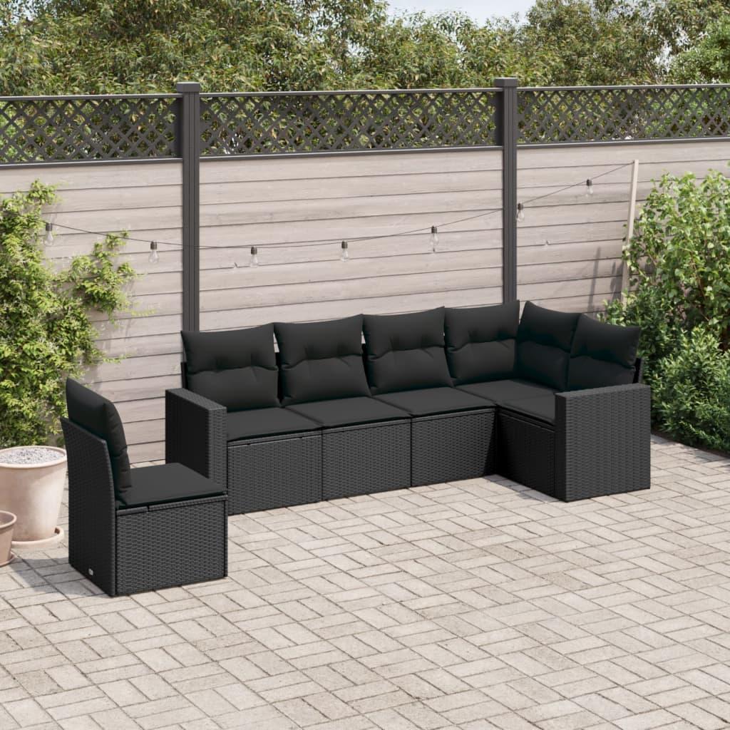 Sofasæt til haven 6 dele med hynder polyrattan sort