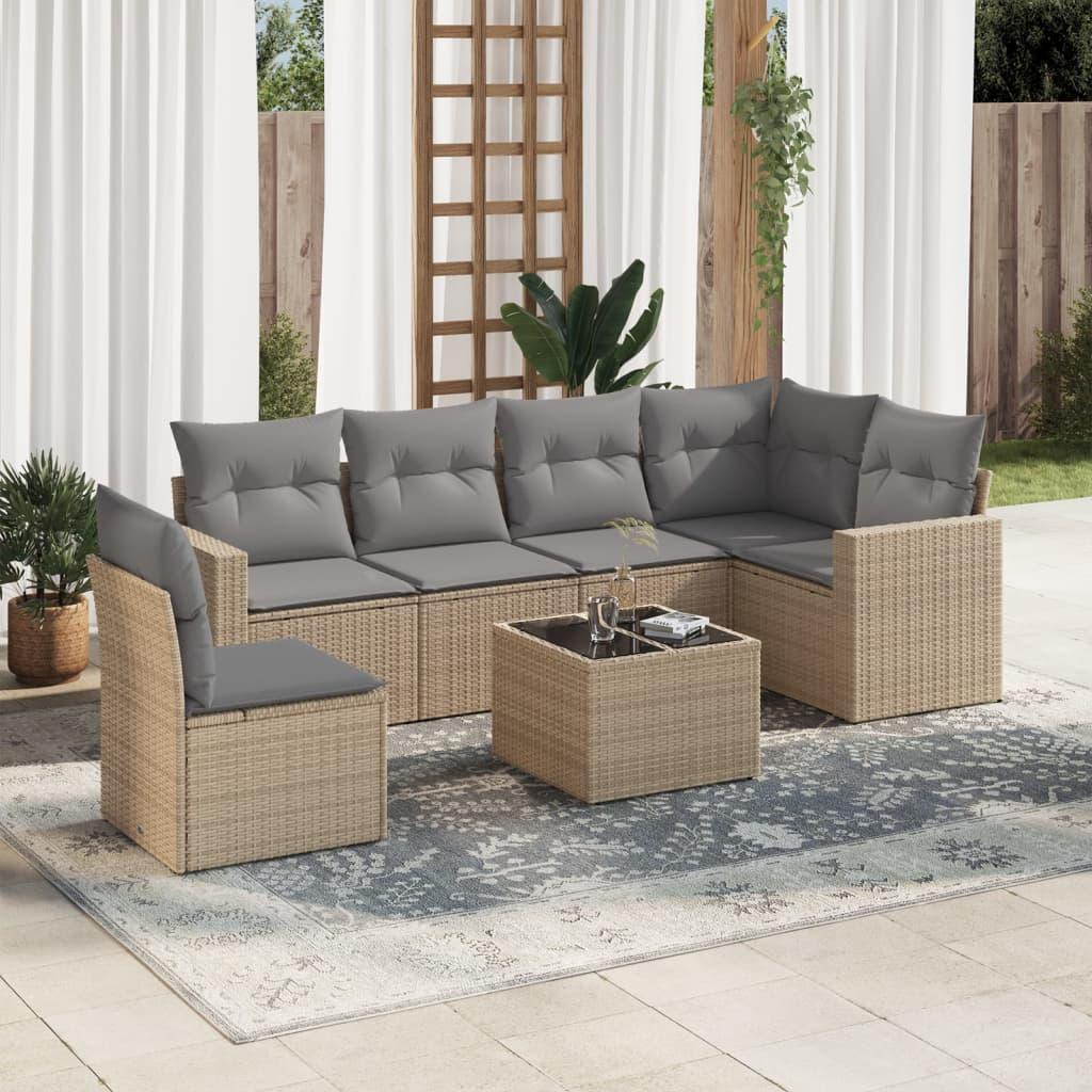 Sofasæt til haven 7 dele med hynder polyrattan beige