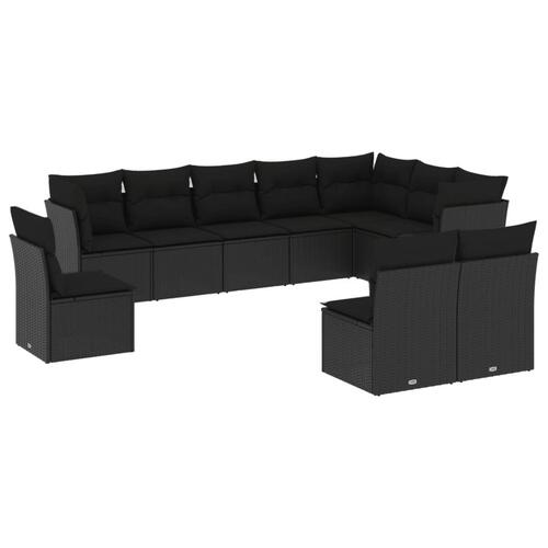 Sofasæt til haven 10 dele med hynder polyrattan sort