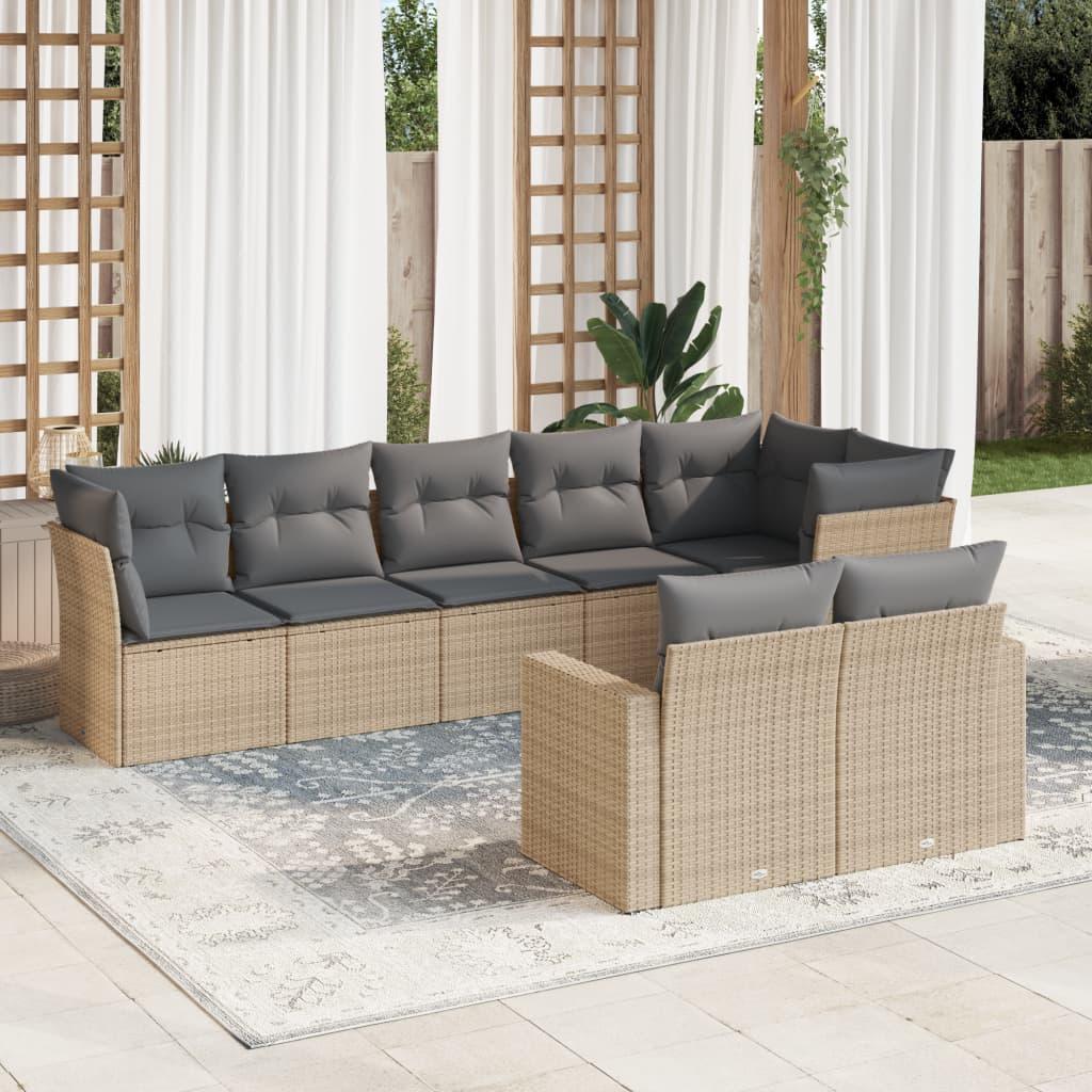 Sofasæt til haven 8 dele med hynder polyrattan beige