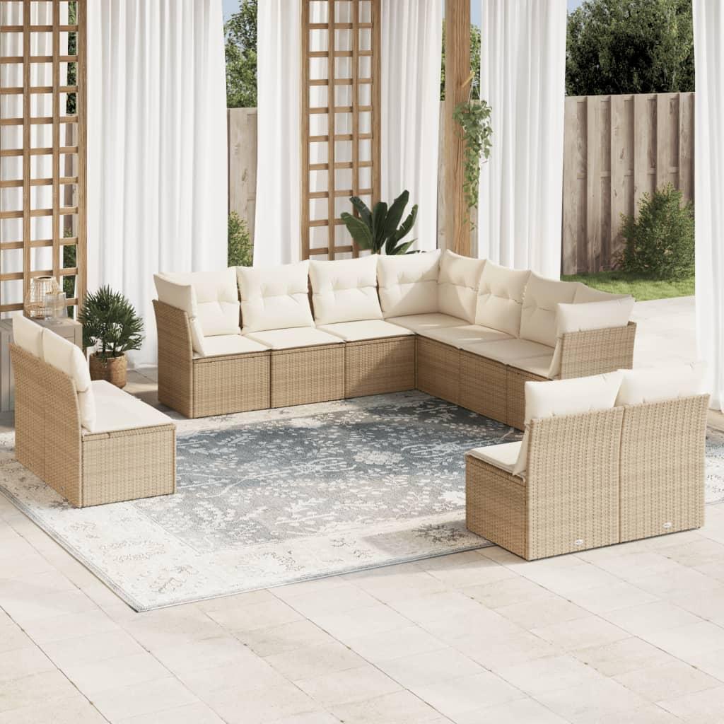 Sofasæt til haven 11 dele med hynder polyrattan beige