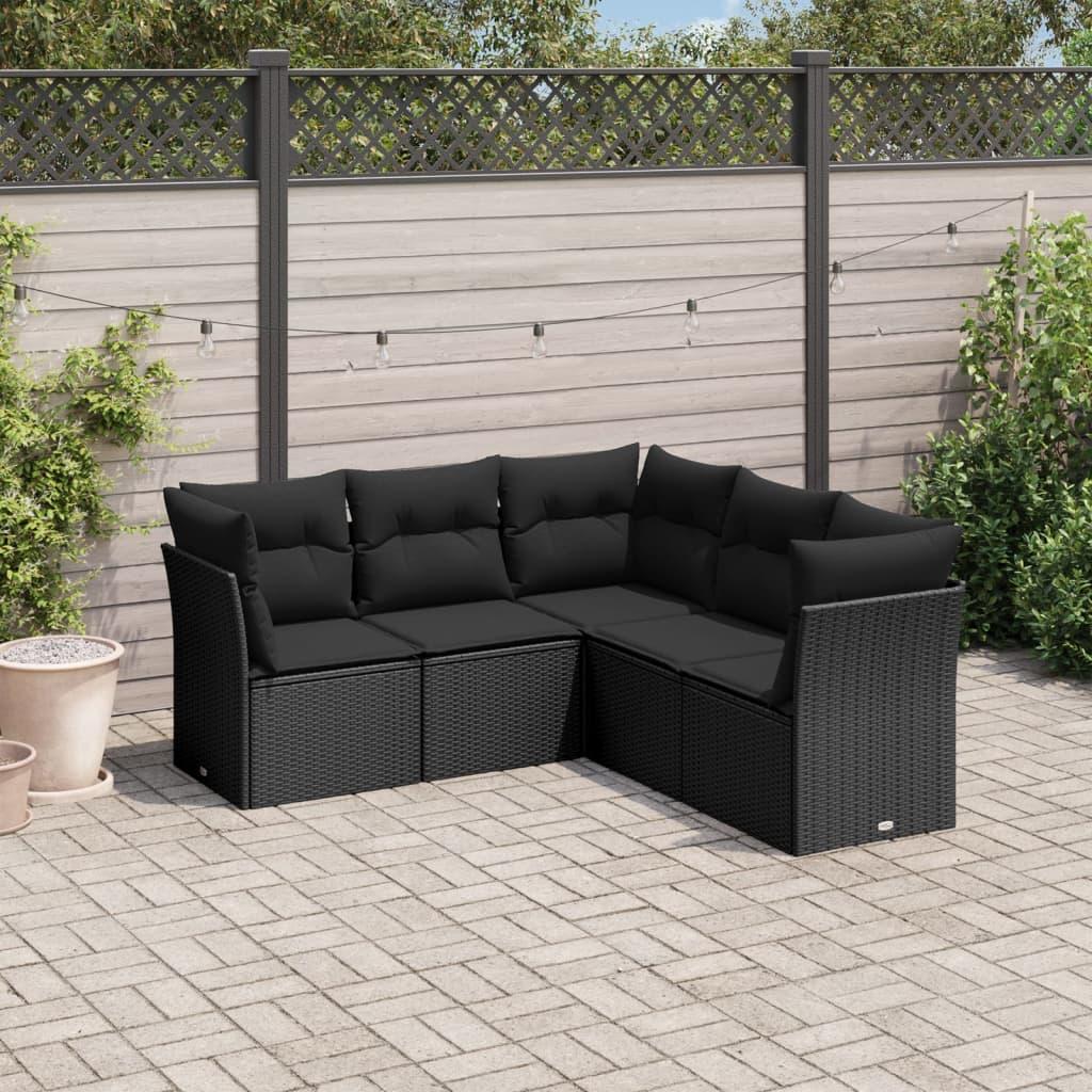Sofasæt til haven 5 dele med hynder polyrattan sort