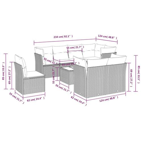 Sofasæt til haven 9 dele med hynder polyrattan beige