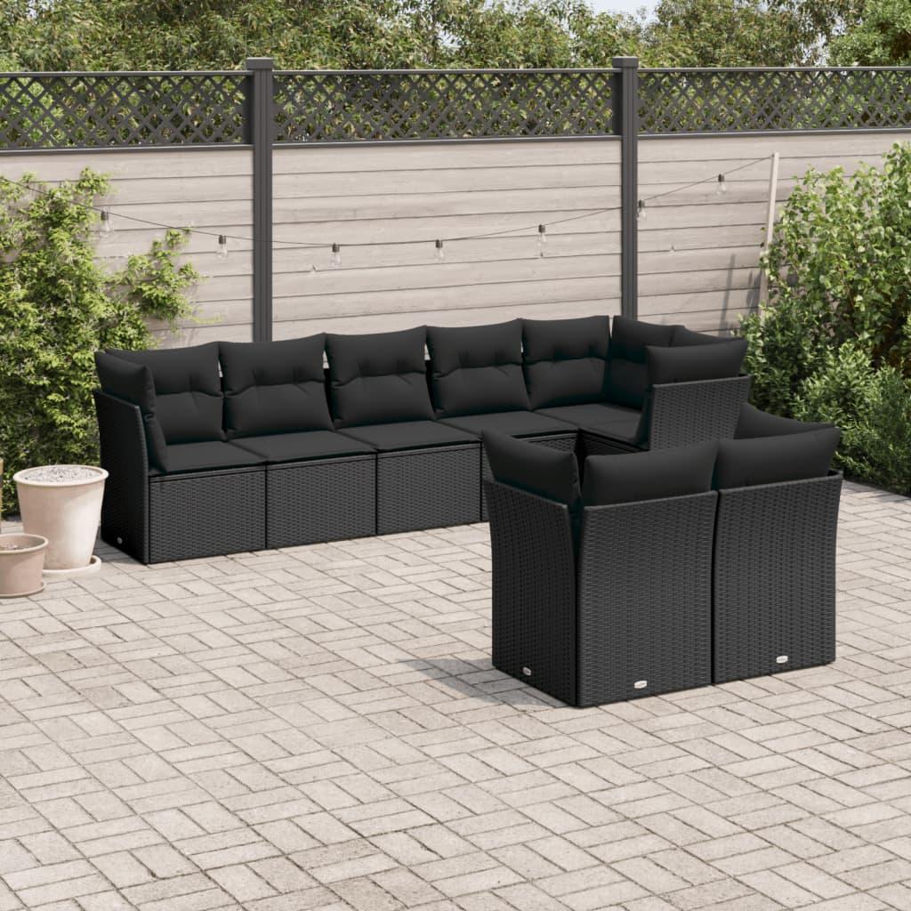 Sofasæt til haven 8 dele med hynder polyrattan sort billede