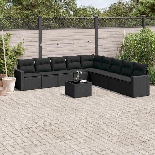 Sofasæt til haven 10 dele med hynder polyrattan sort