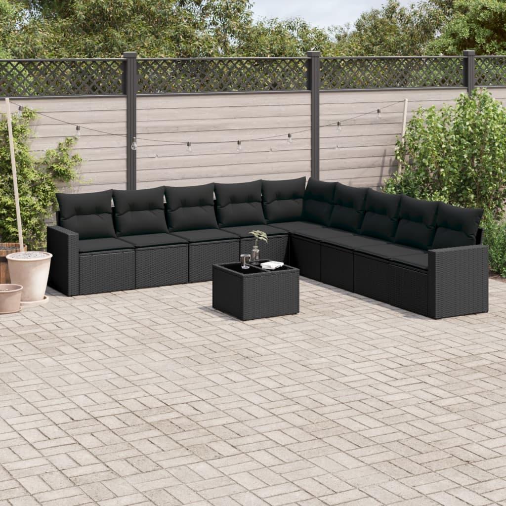 Sofasæt til haven 10 dele med hynder polyrattan sort