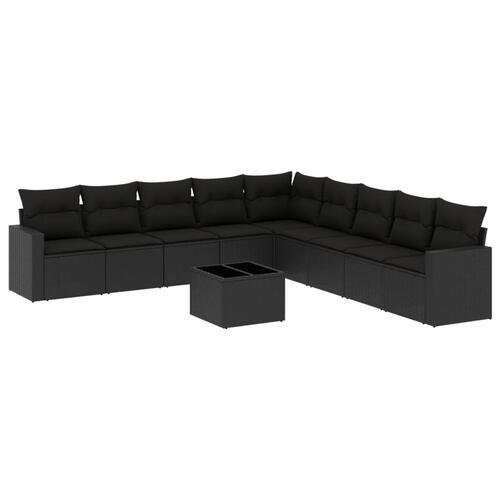 Sofasæt til haven 10 dele med hynder polyrattan sort