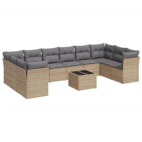 Sofasæt til haven 11 dele med hynder polyrattan beige