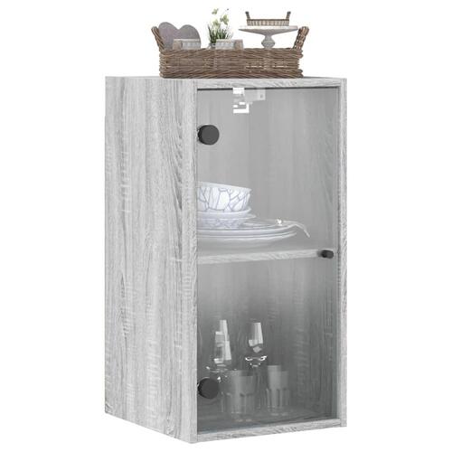 Skab med glaslåger 35x37x68,5 cm grå sonoma-eg