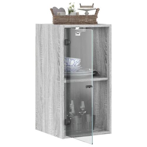 Skab med glaslåger 35x37x68,5 cm grå sonoma-eg