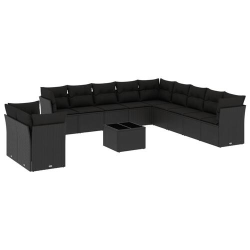 Sofasæt til haven 12 dele med hynder polyrattan sort