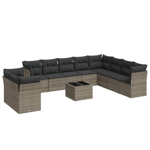 Loungesæt til haven 11 dele med hynder polyrattan grå