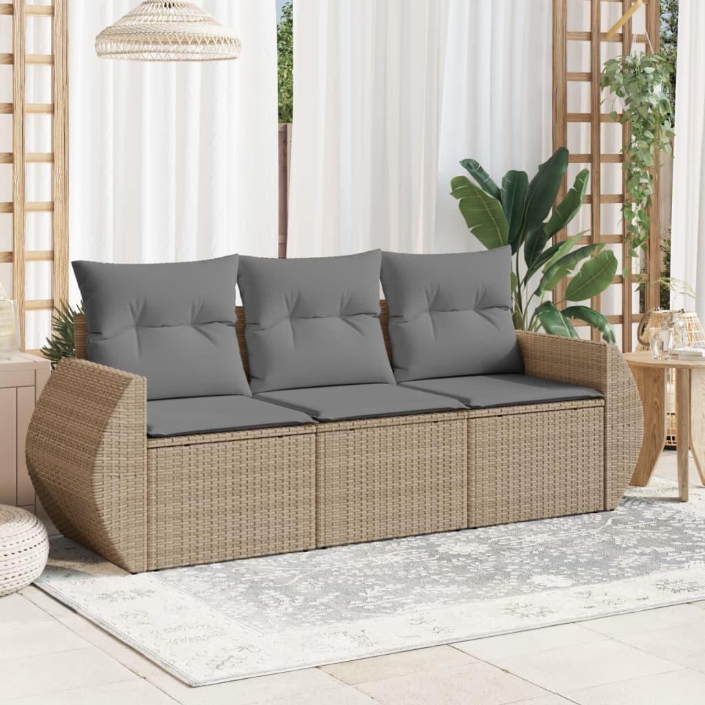 Sofasæt til haven 3 dele med hynder polyrattan beige