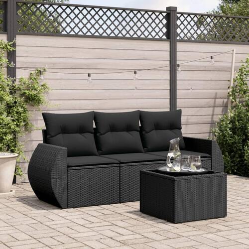 Sofasæt til haven 4 dele med hynder polyrattan sort