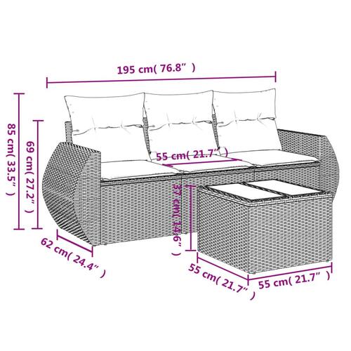 Sofasæt til haven 4 dele med hynder polyrattan sort