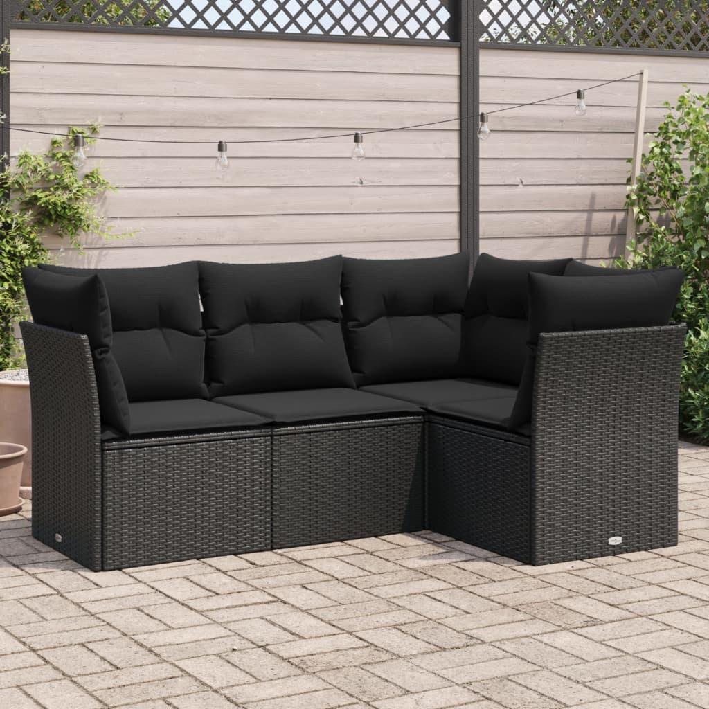 Sofasæt til haven 4 dele med hynder polyrattan sort