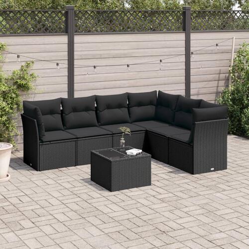 Sofasæt til haven 7 dele med hynder polyrattan sort