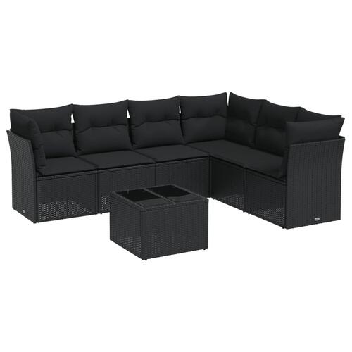 Sofasæt til haven 7 dele med hynder polyrattan sort