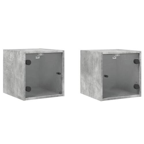 Sengeborde 2 stk. med glaslåger 35x37x35 cm betongrå