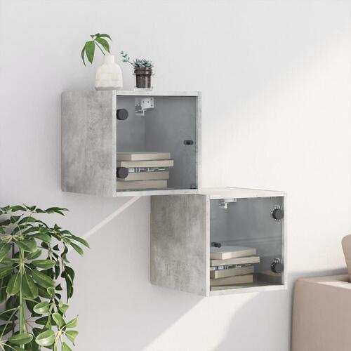 Sengeborde 2 stk. med glaslåger 35x37x35 cm betongrå