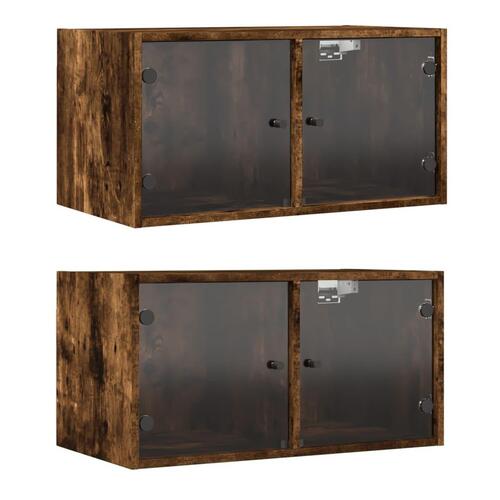 Vægskabe 2 stk. med glaslåger 68,5x37x35 cm røget egetræsfarve