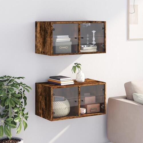 Vægskabe 2 stk. med glaslåger 68,5x37x35 cm røget egetræsfarve