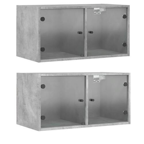 Vægskabe 2 stk. med glaslåger 68,5x37x35 cm betongrå