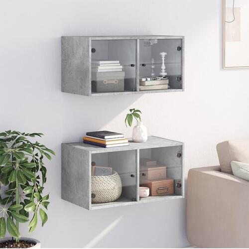 Vægskabe 2 stk. med glaslåger 68,5x37x35 cm betongrå