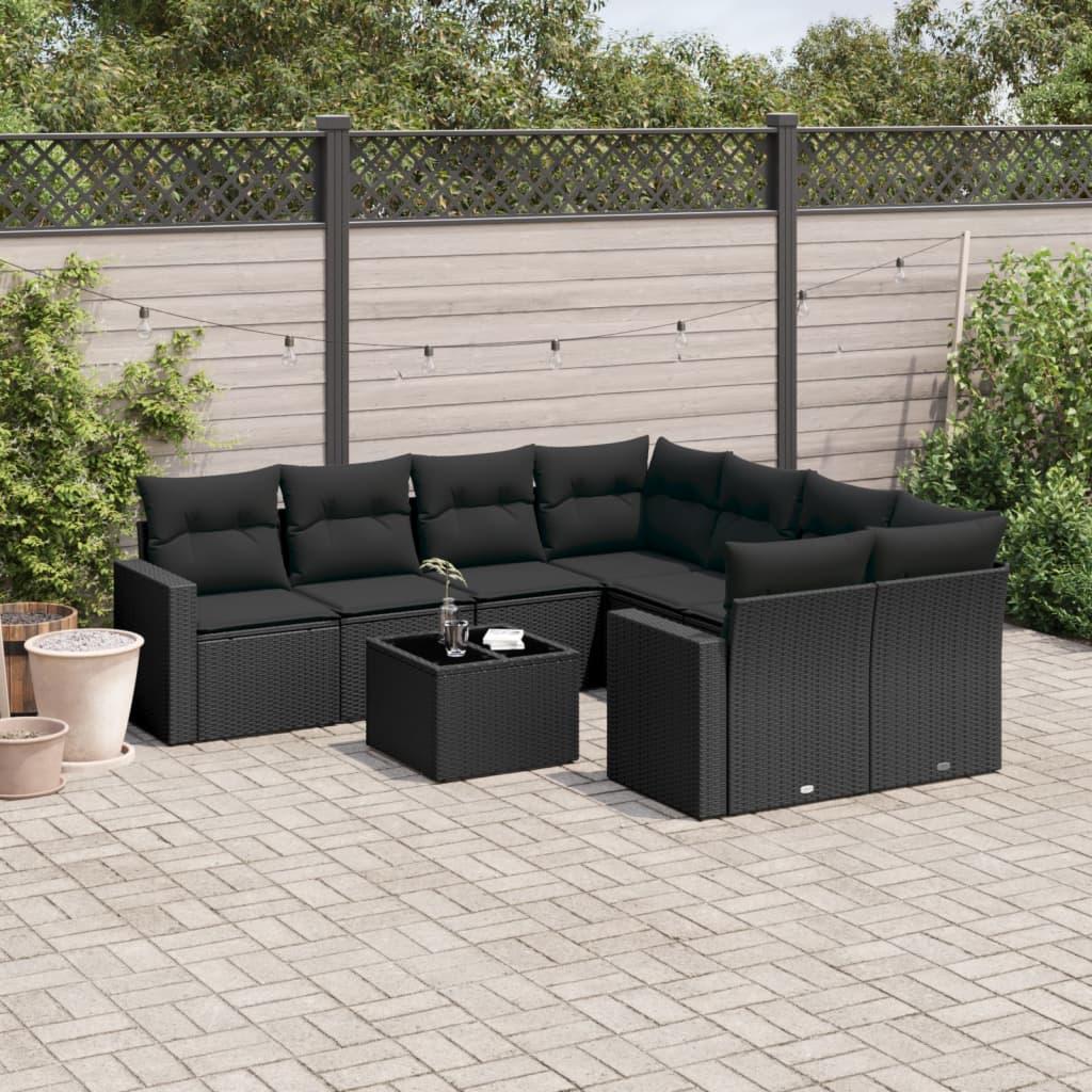 Sofasæt til haven 9 dele med hynder polyrattan sort