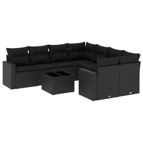 Sofasæt til haven 9 dele med hynder polyrattan sort