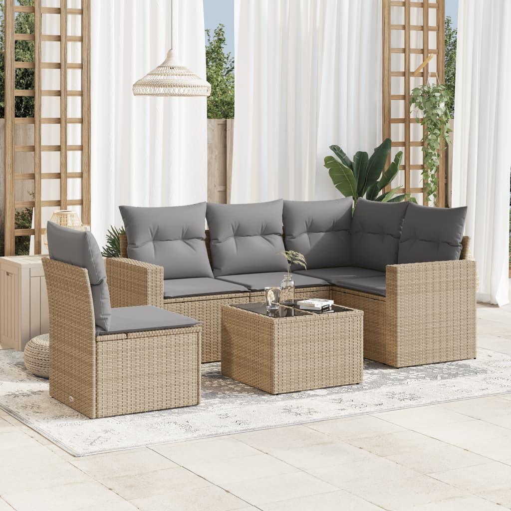 Sofasæt til haven 6 dele med hynder polyrattan beige