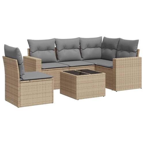 Sofasæt til haven 6 dele med hynder polyrattan beige