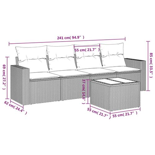 Sofasæt 5 dele med hynder polyrattan grå