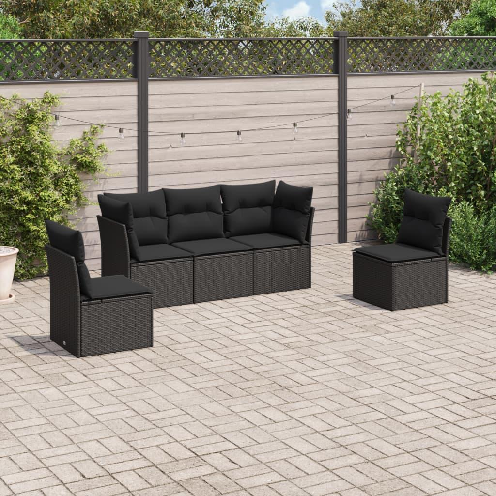 Sofasæt til haven 5 dele med hynder polyrattan sort