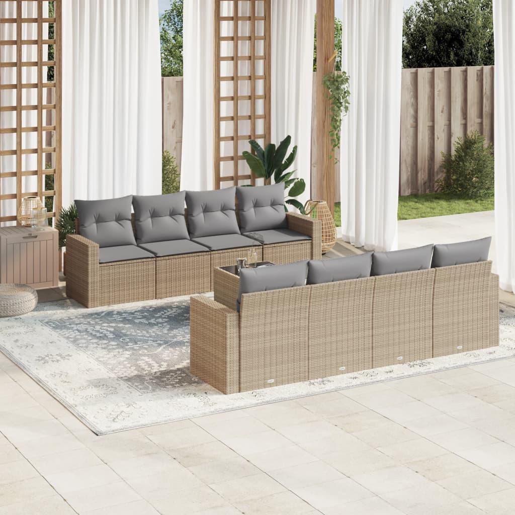 Sofasæt til haven 9 dele med hynder polyrattan beige billede