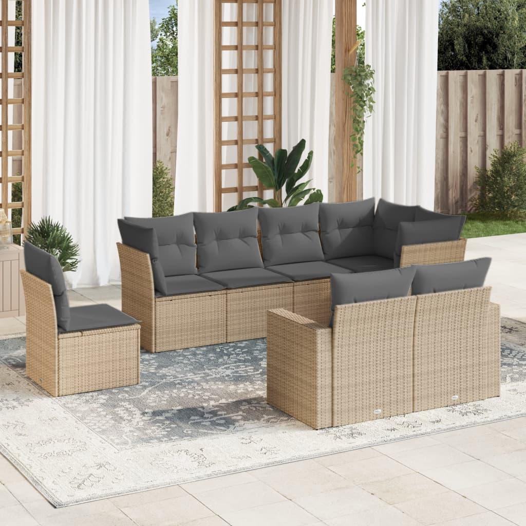 Sofasæt til haven 8 dele med hynder polyrattan beige