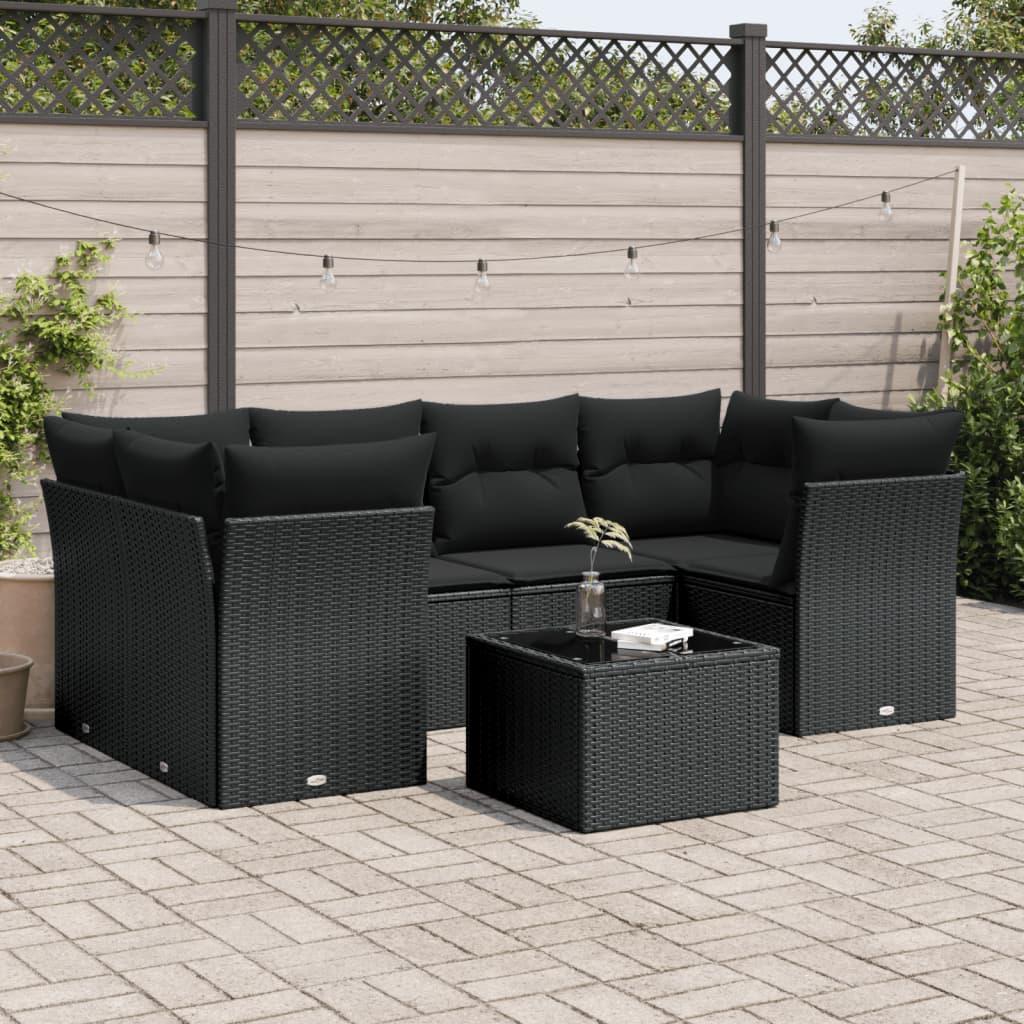 Sofasæt til haven 7 dele med hynder polyrattan sort