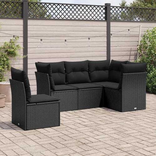Sofasæt til haven 5 dele med hynder polyrattan sort