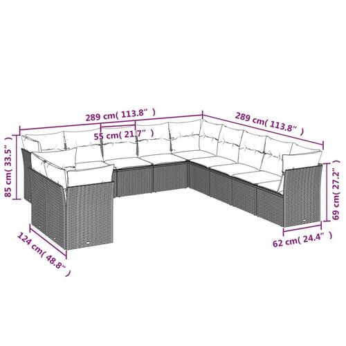 Sofasæt til haven 11 dele med hynder polyrattan beige