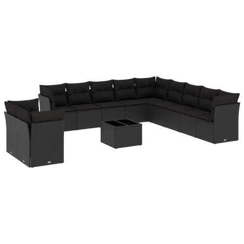 Sofasæt til haven 12 dele med hynder polyrattan sort