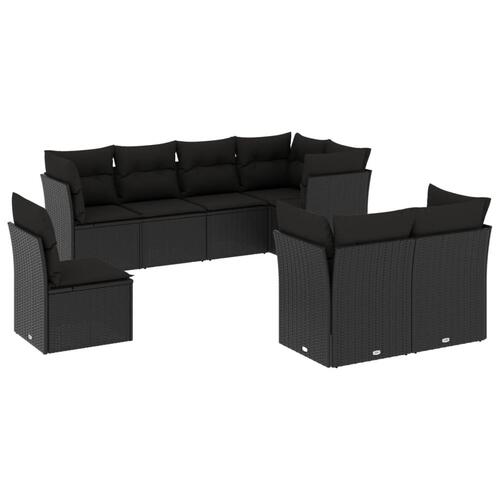 Sofasæt til haven 8 dele med hynder polyrattan sort