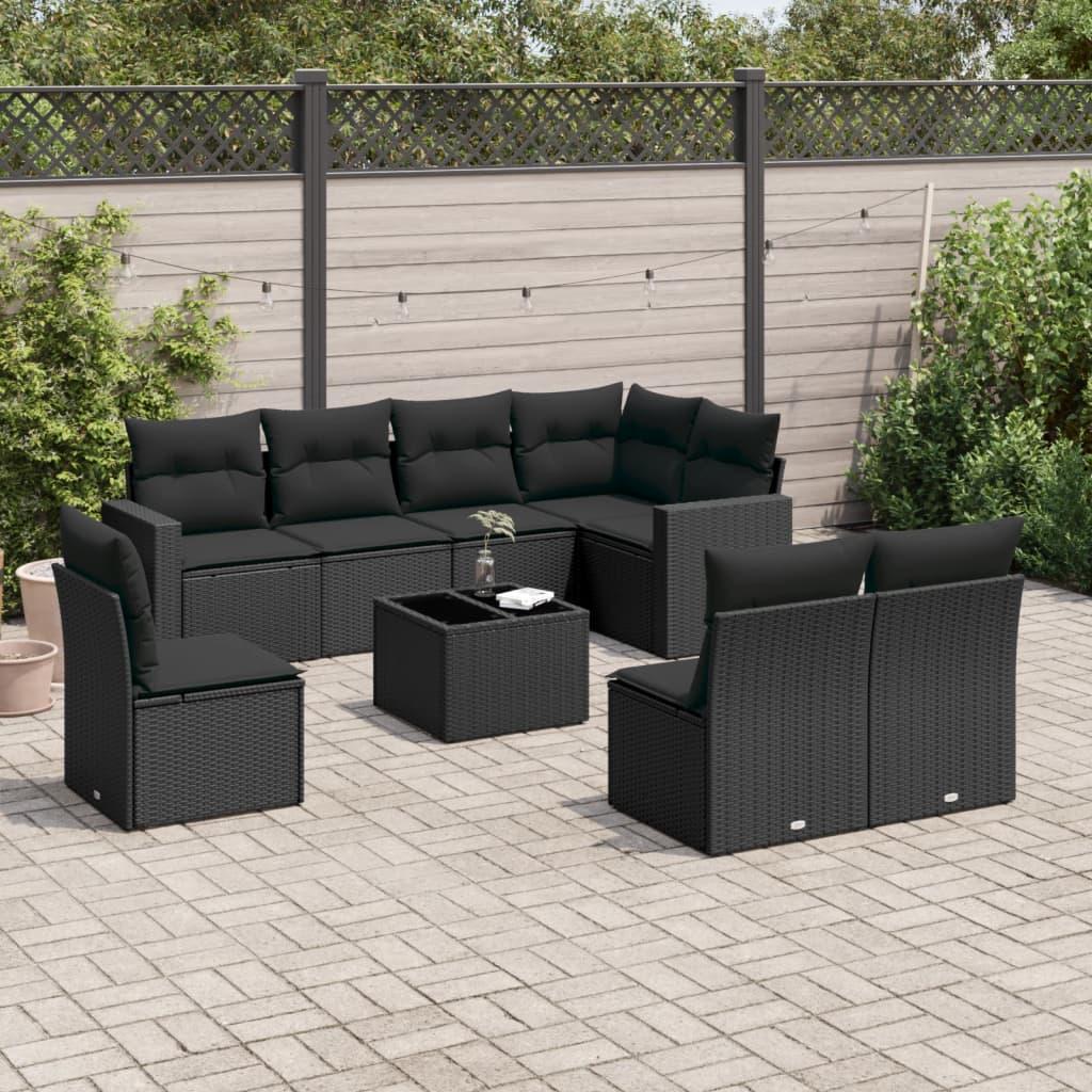 Sofasæt til haven 9 dele med hynder polyrattan sort