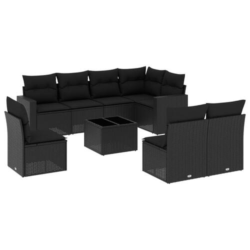 Sofasæt til haven 9 dele med hynder polyrattan sort