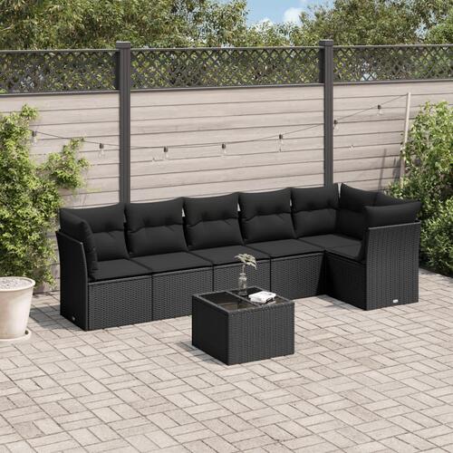 Sofasæt til haven 7 dele med hynder polyrattan sort